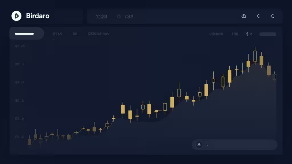 Dark blue digital interface displays rising gold candlestick chart, symbolizing regulated US crypto exchange trading platform performance.