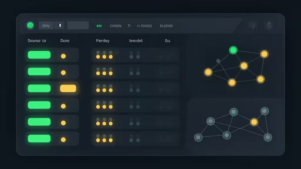 Dark-themed dashboard displays glowing green status bars and network graphs, illustrating real-time server monitoring for open-source self-hosted tools.