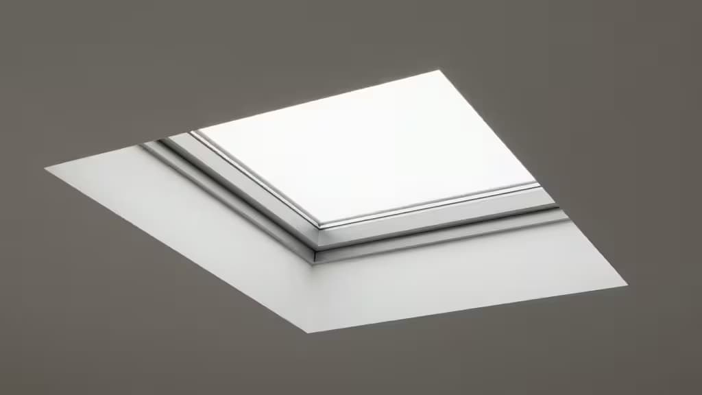 Motorized honeycomb cellular smart shades installed on a skylight, filtering soft natural light into a modern interior.
