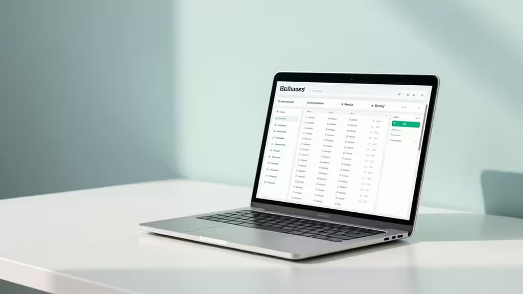 Silver laptop on white desk displays corporate banking dashboard interface.