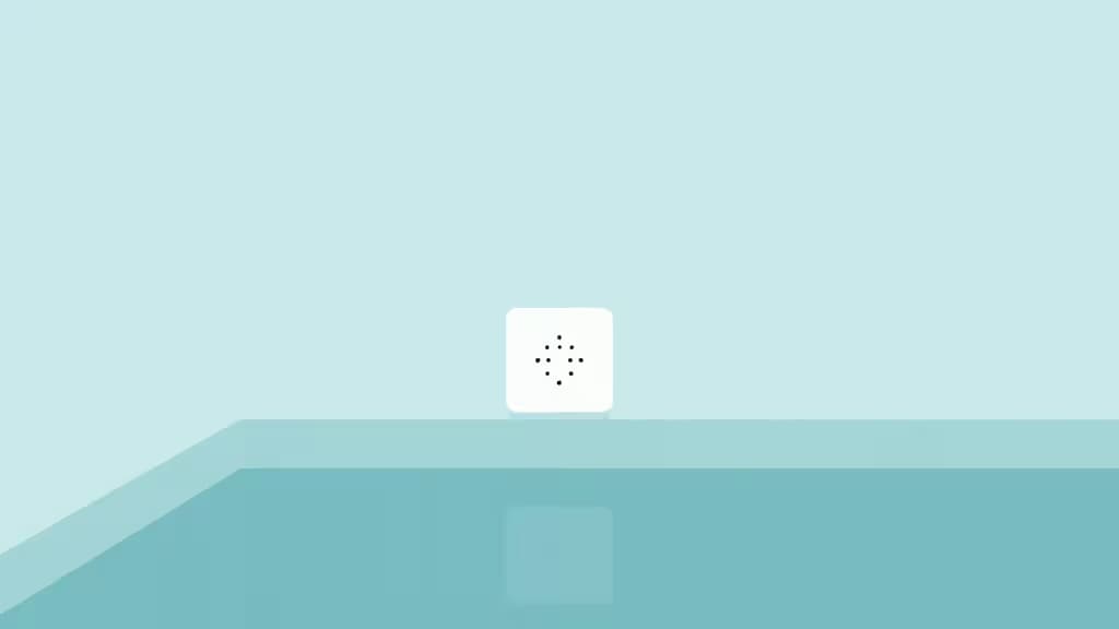 Abstracte illustratie van een slimme kelder met watersensoren en monitoringtechnologie in blauwe en turquoisetinten