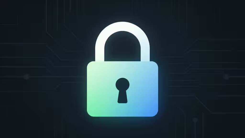 Lucchetto digitale stilizzato su sfondo scuro con pattern a circuito, simbolo di sicurezza informatica e crittografia