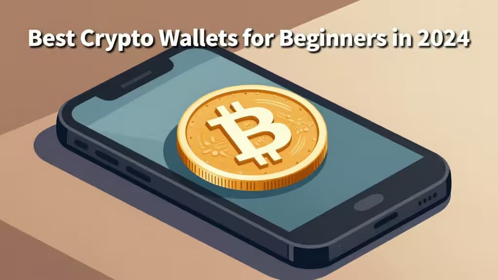 Flat lay of a smartphone with a crypto wallet app and a hardware wallet device on a wooden desk