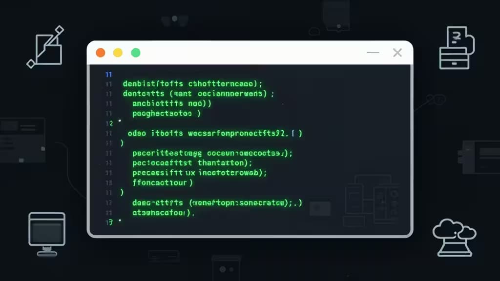 A dark-themed code editor window displays green syntax-highlighted CLI commands, framed by DevOps icons like servers and clouds.