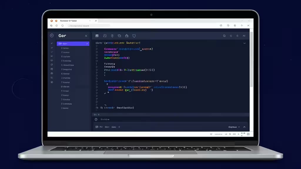 Laptop displays Go code with error monitoring tool interface, highlighting affordable developer solutions.