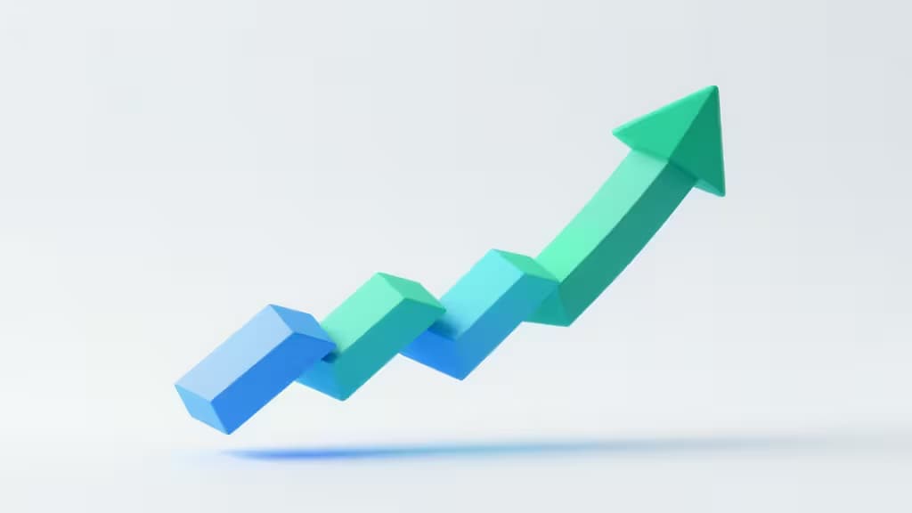 Abstracte illustratie van een grote aankoop opgesplitst in termijnen, met geometrische vormen die betalingssegmenten voorstellen op een minimalistische fintech-achtergrond in blauwe en groene tinten.