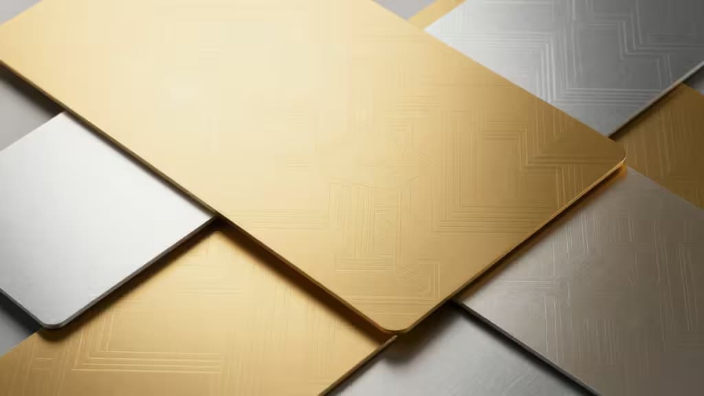Stacked gold and silver cards with geometric patterns, symbolizing premium crypto debit options.