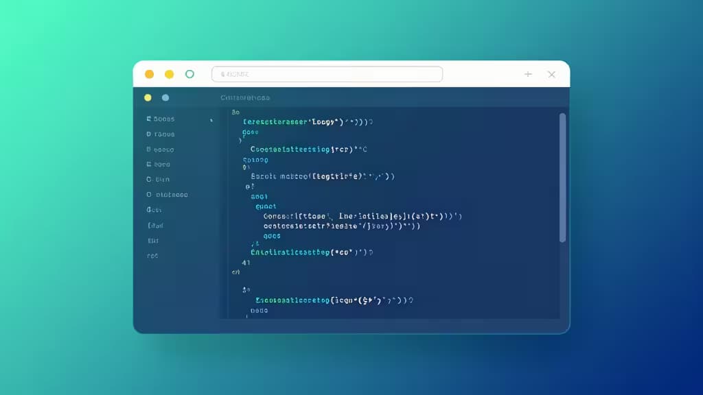 Ein Browserfenster zeigt abstrakten Code, der sich aus natürlicher Sprache transformiert — illustriert KI-Coding-Assistenten für Nicht-Programmierer.