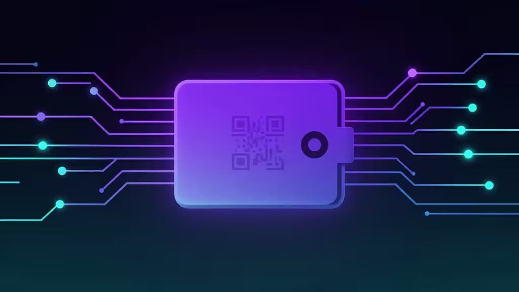 Abstrakte Darstellung einer Solana-Hardware-Wallet mit leuchtenden lila und türkisfarbenen Schaltkreismustern auf dunklem Hintergrund