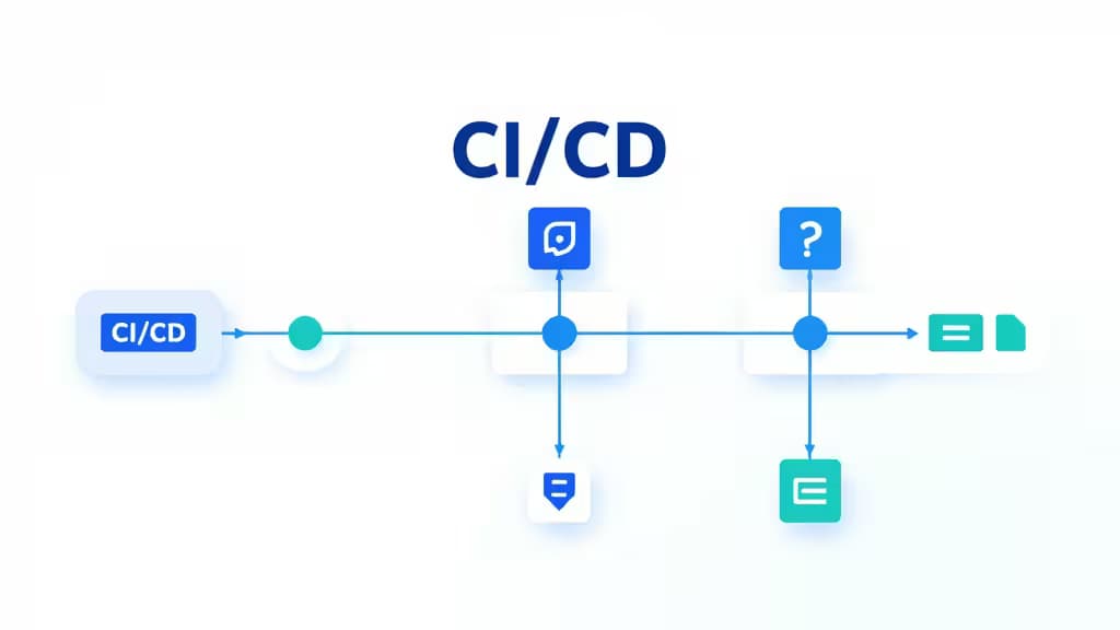 Un diagramme de pipeline CI/CD avec des icônes et flèches bleues, illustrant l'intégration d'outils monorepo à moins de 100 $/mois.