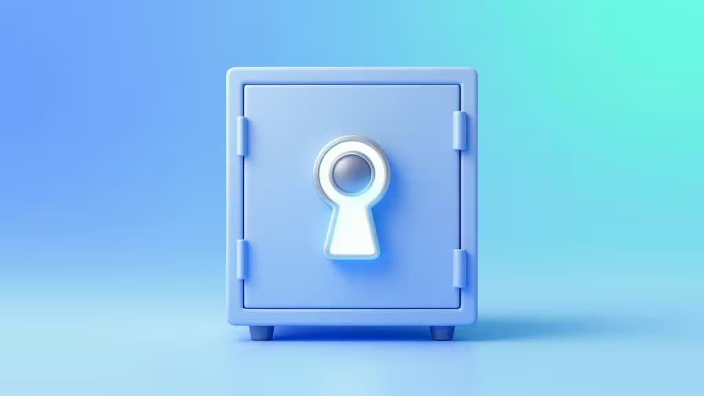 Abstract illustration of a glowing digital safe with a keyhole, representing secure digital inheritance and password vault transfer to trusted heirs.