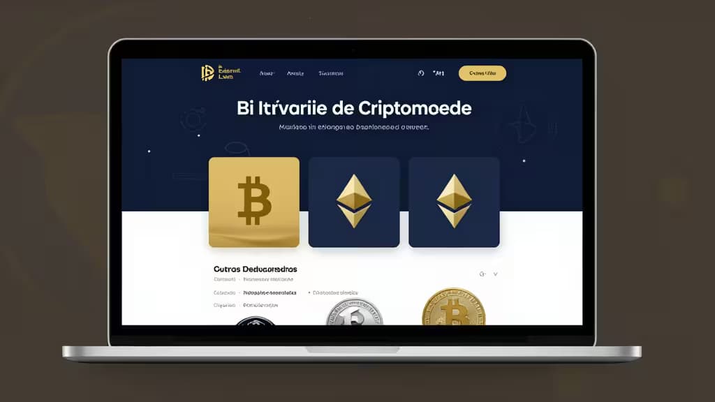 Interface de pagamento crypto em notebook com Bitcoin e Ethereum sobre fundo escuro