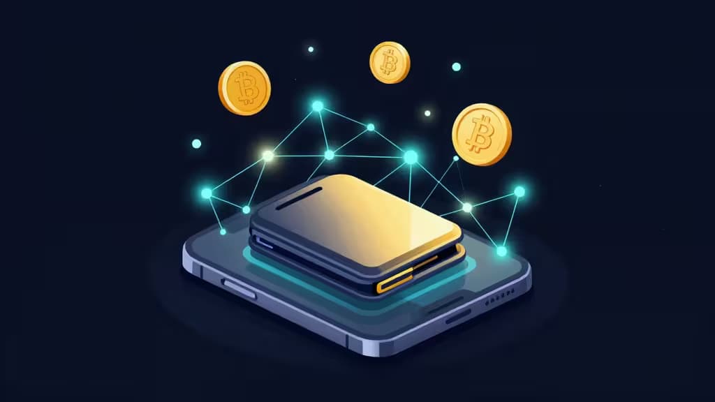 A sleek hardware wallet rests atop a smartphone, surrounded by glowing Bitcoin coins and a digital network, symbolizing secure meme coin trading on Solana and Base chains in 2026.