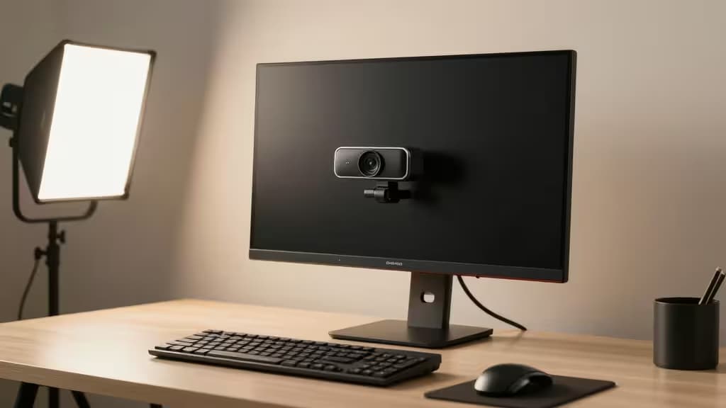 Eine 4K-Webcam auf einem Monitor montiert, bereit für Streaming und Video-Calls