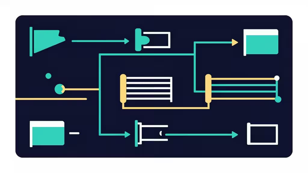 Teal and yellow abstract flowchart on dark blue background, symbolizing open-source feature flag routing.