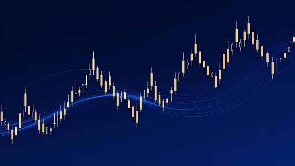 Golden candlesticks rise against a deep blue background, symbolizing crypto market trends and data-driven insights.