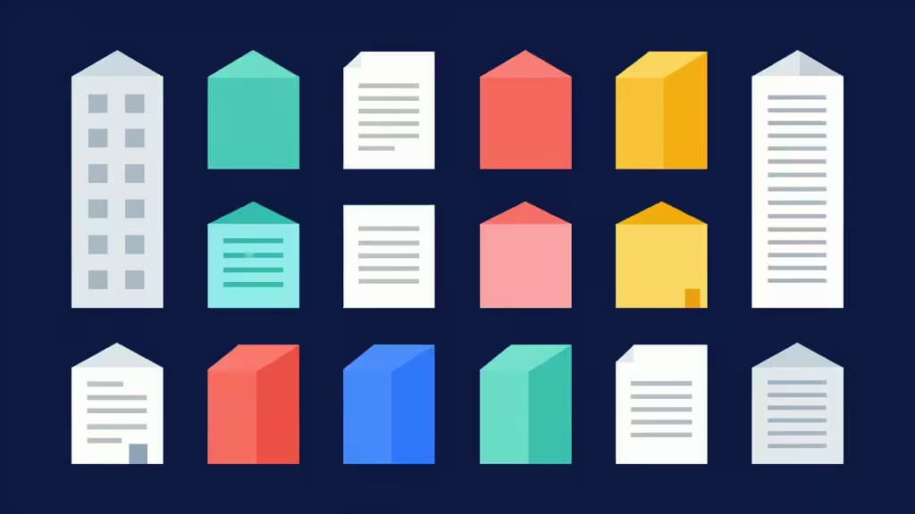 Abstract illustration of multiple business entities as distinct colored blocks arranged on a navy background, representing multi-LLC banking.