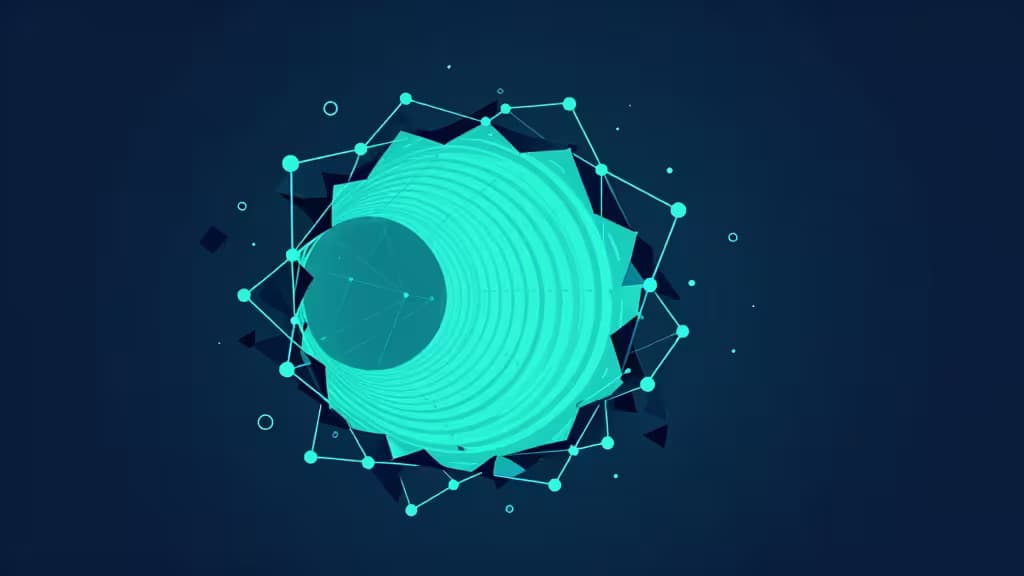 Ein leuchtender cyanfarbener digitaler Tunnel durchdringt ein dunkelblaues geometrisches Netzwerk und symbolisiert verschlüsselte Daten, die Zensur umgehen.