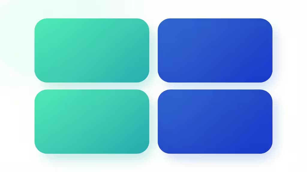 Quatre rectangles arrondis en dégradés de teal et bleu disposés en grille, symbolisant les options d'applications BNPL pour les marchands Shopify.