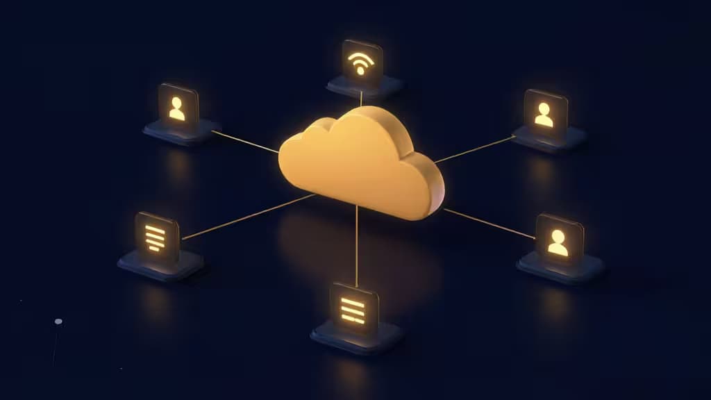 Glowing cloud connected to user and server nodes, symbolizing distributed serverless error monitoring across a network.