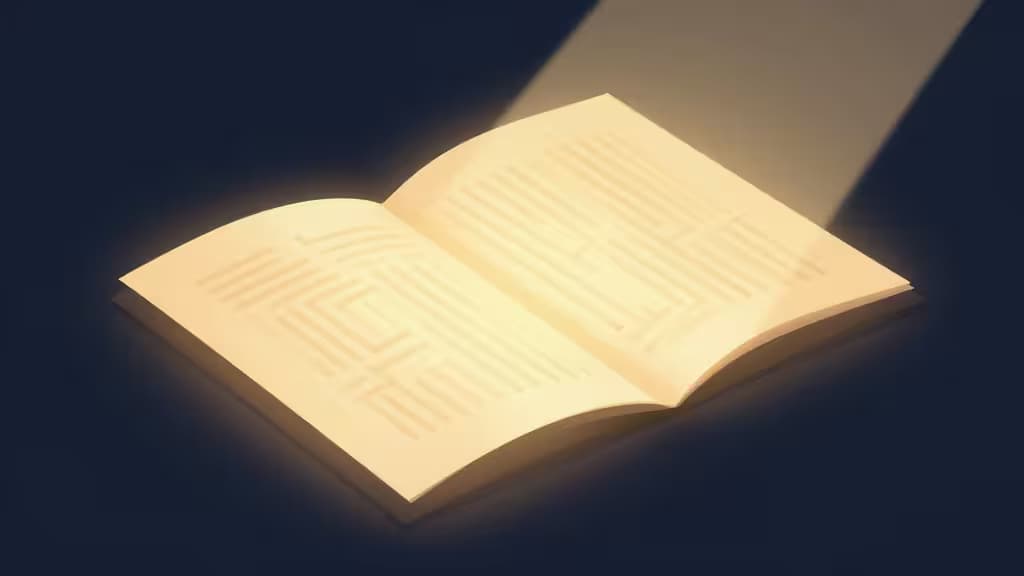 Goldene Lichtstrahlen fügen die Seiten eines offenen Buches vor dunklem Hintergrund zusammen.