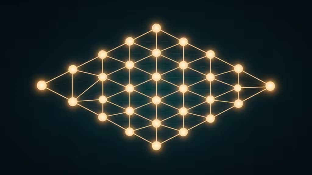 Glowing nodes connect in a diamond grid, symbolizing scalable, affordable managed Redis hosting for startups.