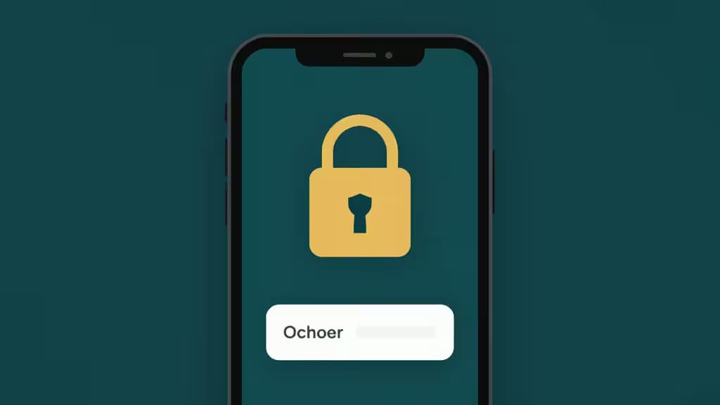 Ein Smartphone zeigt ein gelbes Vorhängeschloss-Symbol auf einem türkisfarbenen Bildschirm und symbolisiert sichere Offline-2FA-Authentifizierung.