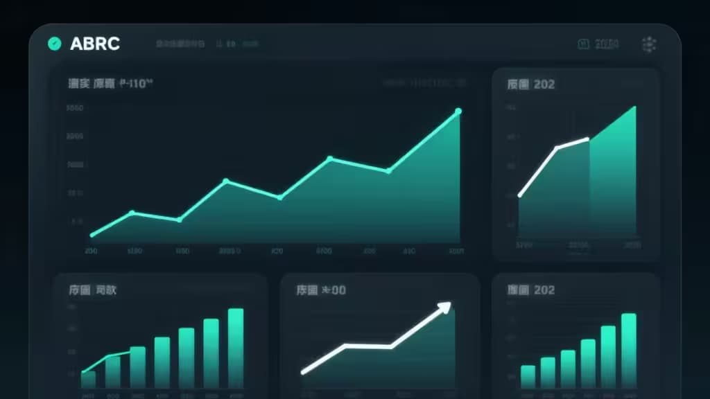 Abstract financieel dashboard met gloeiende grafieken en corporate cards in teal en wit tonen