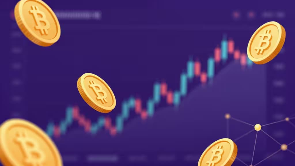 Monete d'oro Bitcoin fluttuano sopra un grafico a candele in rialzo su sfondo viola, simboleggiando il confronto tra piattaforme di trading crypto.