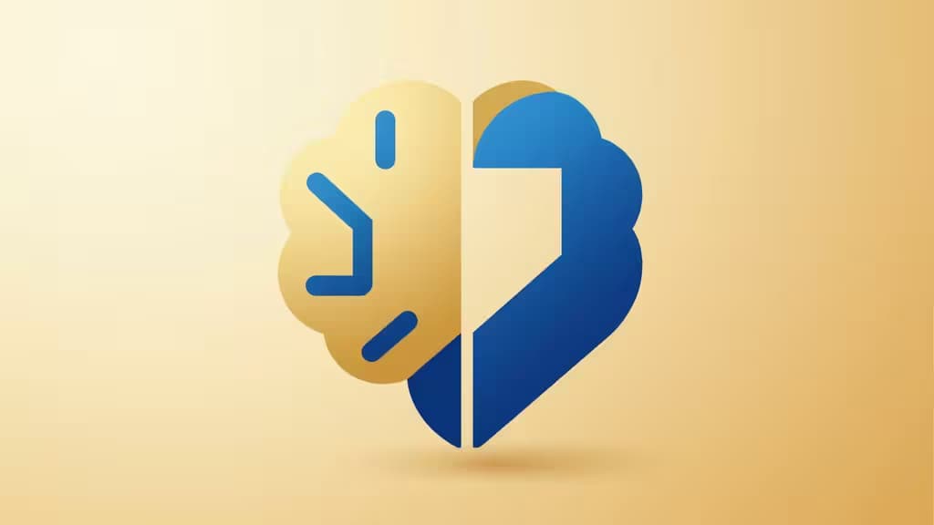 A stylized brain icon in gold and blue symbolizes learning, set against a warm gradient background.