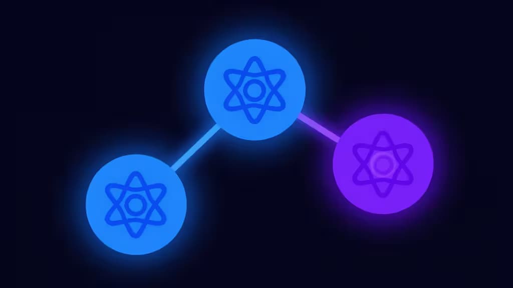 Three glowing React logos connected by lines, symbolizing GraphQL client library integration.