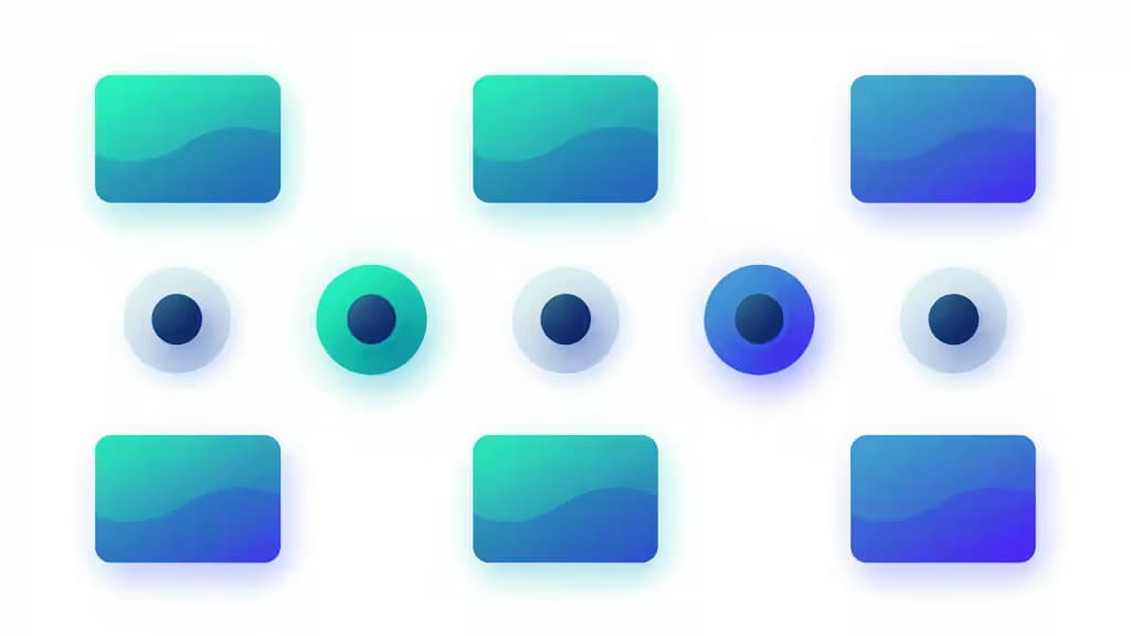 Abstract grid of toggle switches in teal and indigo gradient lighting representing feature flag management
