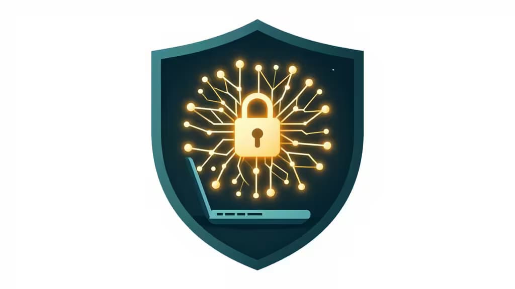 Glowing neural network encased in shield protects laptop, symbolizing secure local AI deployment.