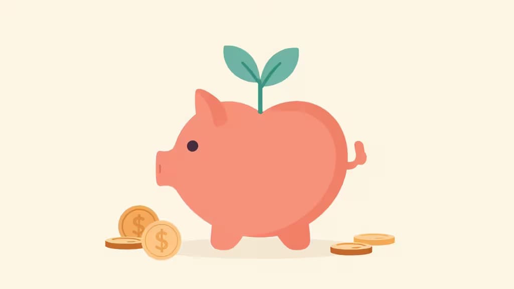 Une tirelire rose d'où pousse une feuille verte, entourée de pièces dorées, symbolisant la croissance financière des associations à but non lucratif.