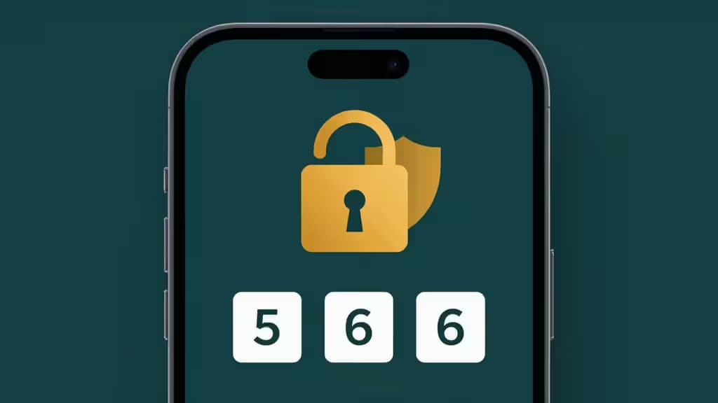 Smartfon wyświetla złotą kłódkę i tarczę nad trzema białymi kafelkami z kodem 566 na ciemnozielonym ekranie.