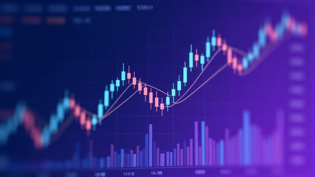 Bougies bleues et roses sur un graphique crypto violet, symbolisant les nouveaux listings de tokens sur les échanges décentralisés en 2026.