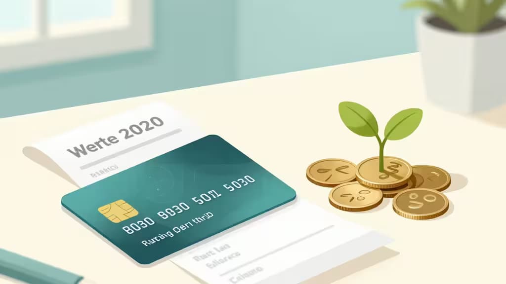 Minimalist desk scene with a business credit card beside stacked coins and a small plant, symbolizing nonprofit financial growth