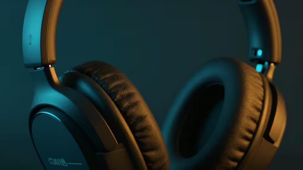 Cuffie gaming over-ear nere con cuscini profondi in memory foam progettati per chi porta gli occhiali, in primo piano su sfondo teal scuro.