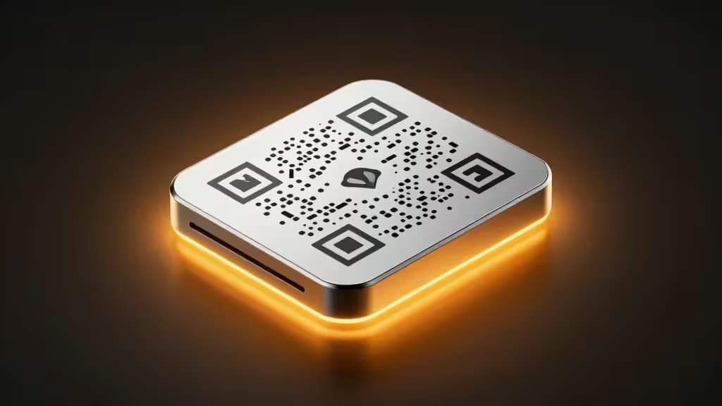 Sleek metallic hardware wallet features glowing QR code interface for secure Solana blockchain transactions.