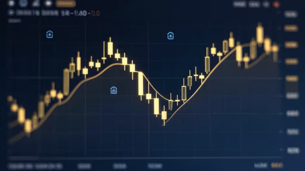 Un graphique en chandeliers lumineux avec des icônes de cadenas, symbolisant le trading crypto automatisé et sécurisé sur Binance.