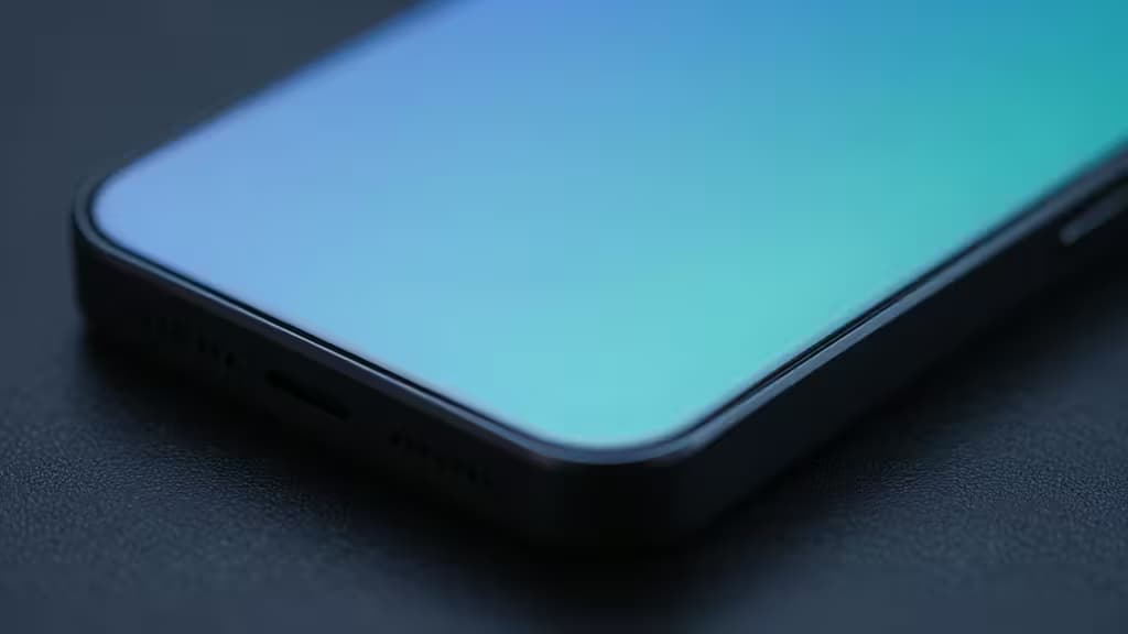 Dispositivo eletrónico escuro com gradiente azul-esverdeado repousa sobre uma superfície texturada, representando uma hardware wallet de cripto.