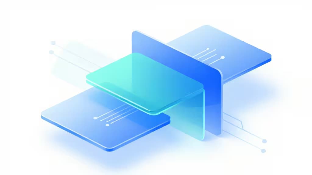 Capas de vidrio translúcido en azul y verde azulado con líneas de circuito representan cuentas fintech y flujos de capital de venture capital.