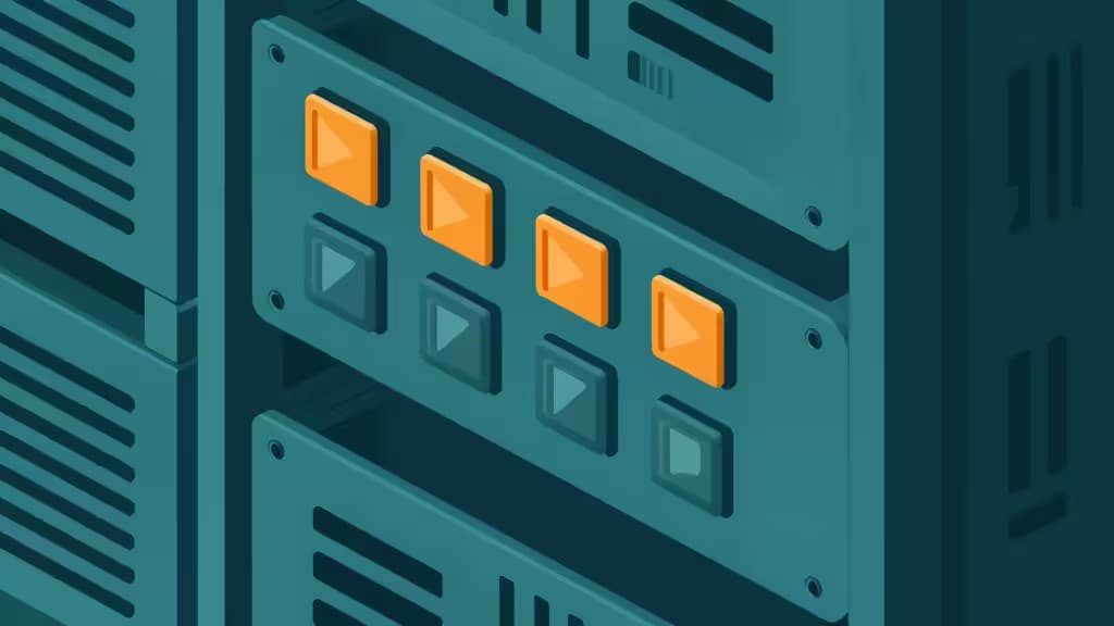 Teal server rack with orange and gray toggle switches, symbolizing open-source feature flags for self-hosted developer control.