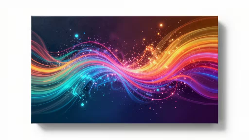 Vibranti tracce di luce che danzano su una tela scura, simboleggiando l'arte generata dall'AI.