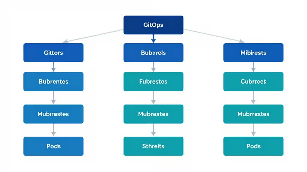 GitOps workflow diagram showing three parallel toolchains leading to Kubernetes Pods.