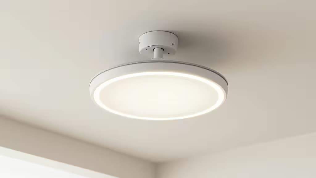 A sleek white smart ceiling fan with integrated LED lighting, designed for modern homes and controlled via app or voice commands.