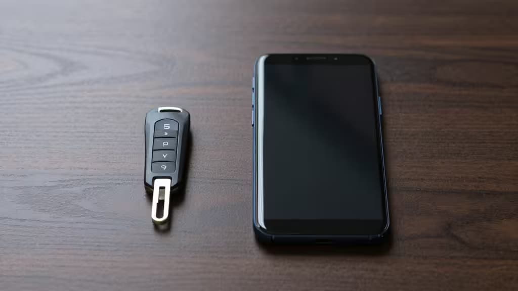 YubiKey 5 NFCセキュリティキーとAndroidスマートフォンが木製デスクの上に並んでいる様子