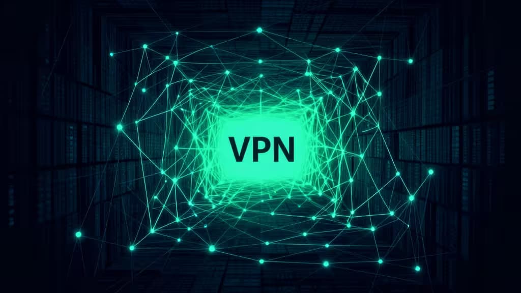 Glowing cyan network tunnel with 'VPN' text, symbolizing secure, censorship-bypassing digital pathways.