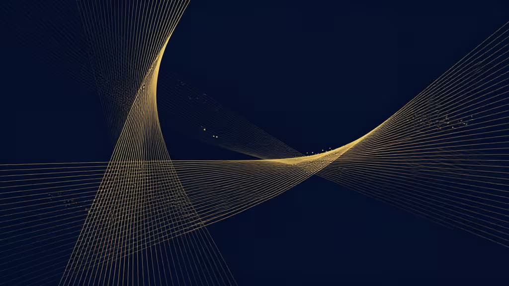 Golden lines weave dynamically across a dark blue background, symbolizing precision and automated efficiency.