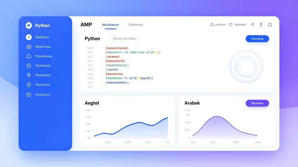 Abstraktes Tech-Dashboard mit Monitoring-Diagrammen und Performance-Metriken für Python-Startups.